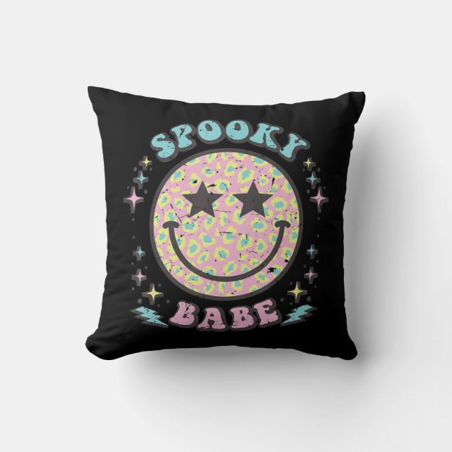 Groovy Spooky Babe Face Happy Halloween Costume Re Cushion (Front)