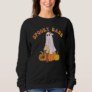 Groovy Spooky Babe Vibes Retro Floral Ghost Hippie Sweatshirt