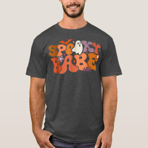 Groovy Spooky Babe Vibes Retro Floral Ghost Hippie T-Shirt
