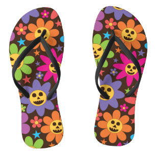Groovy Spooky Colourful Flowers Halloween Thongs