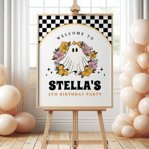Groovy Spooky Girl Halloween Birthday Welcome Sign