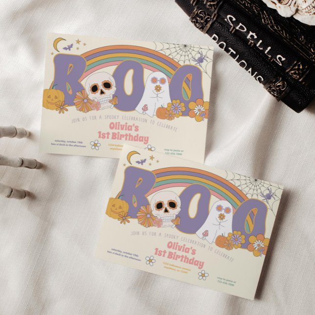 Groovy Spooky Halloween Ghost Girl's Birthday Invitation (Creator Uploaded)