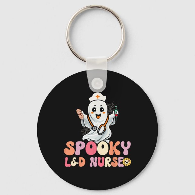 Groovy Spooky Labour and Delivery Nurse Halloween  Key Ring (Front)