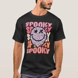 Groovy Spooky Leopard Face Happy Halloween Retro H T-Shirt