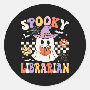 Groovy Spooky Librarian Halloween Library Ghost Li Classic Round Sticker