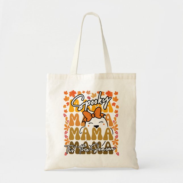 Groovy Spooky Mama Cute Ghost Fall Colours Tote Bag (Front)