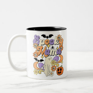 Groovy Spooky Mama For Halloween Retro Happy Two-Tone Coffee Mug