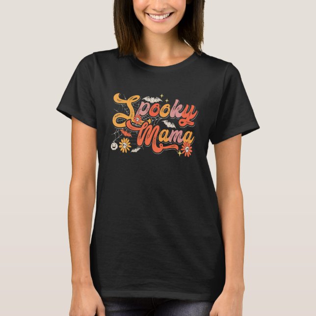 Groovy Spooky Mama Retro Halloween Ghost Witchy Sp T-Shirt (Front)