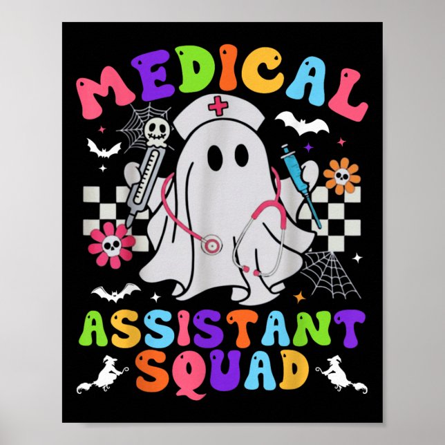 Groovy Spooky Medical Istant Squad Cute Halloween  Poster (Front)
