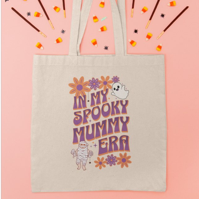 Groovy Spooky Mummy Era Retro Halloween Tote Bag (Happy Halloween )