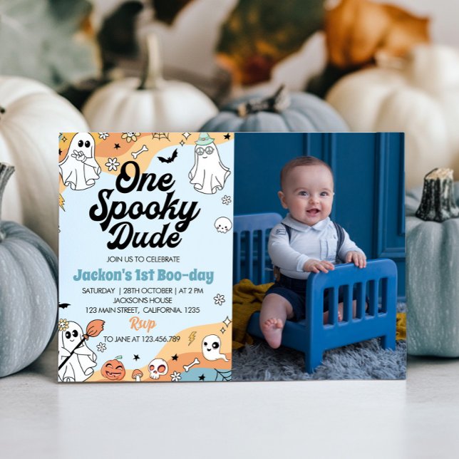 Groovy Spooky One Ghost 1st Birthday Invitation (Creator Uploaded)