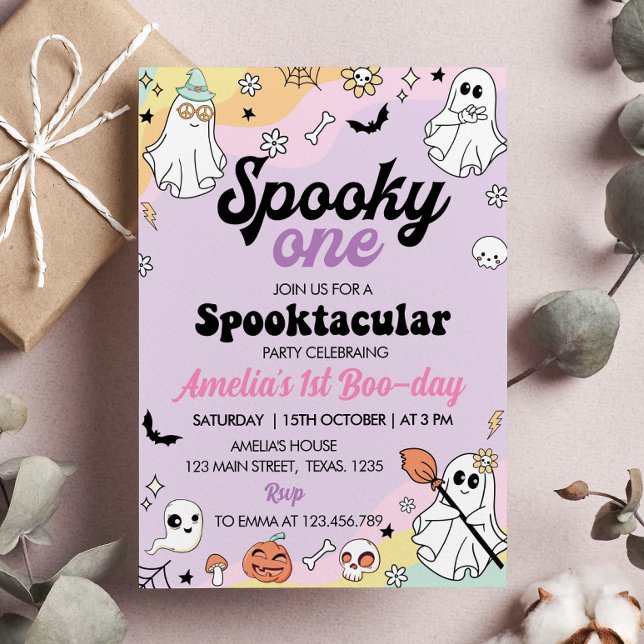 Groovy Spooky One Ghost Birthday Invitation (Creator Uploaded)