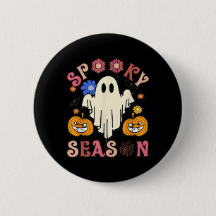 Groovy Spooky Season Cute Ghost Holding Pumpkin Ha 6 Cm Round Badge