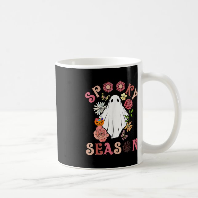 Groovy Spooky Season Cute Ghost Holding Pumpkin Ha Coffee Mug (Right)