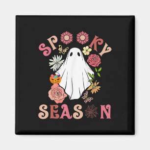 Groovy Spooky Season Cute Ghost Holding Pumpkin Ha Magnet