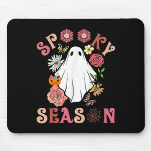 Groovy Spooky Season Cute Ghost Holding Pumpkin Ha Mouse Pad