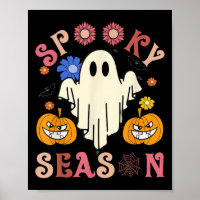Groovy Spooky Season Cute Ghost Holding Pumpkin Ha