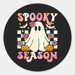Groovy Spooky Season Cute Ghost Pumpkin Halloween  Classic Round Sticker