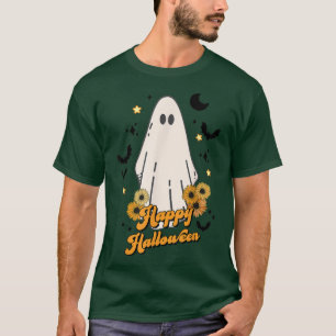 Groovy Spooky Season Flower Ghost Happy Halloween  T-Shirt
