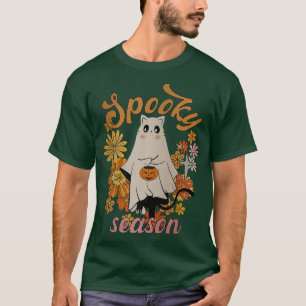 Groovy Spooky Season Funny Floral Ghost Cute Hallo T-Shirt