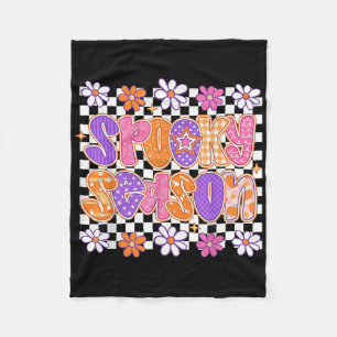 Groovy Spooky Season Ghost Flower Halloween Costum Fleece Blanket