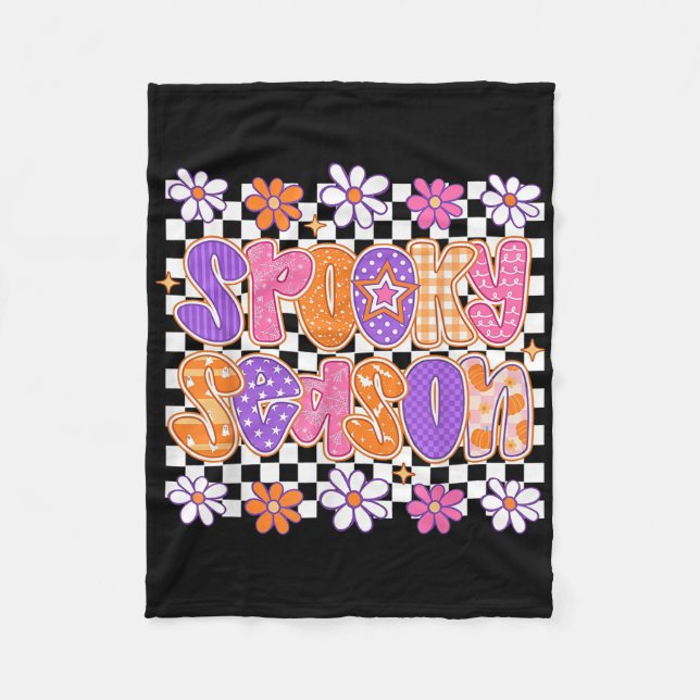 Groovy Spooky Season Ghost Flower Halloween Costum Fleece Blanket (Front)