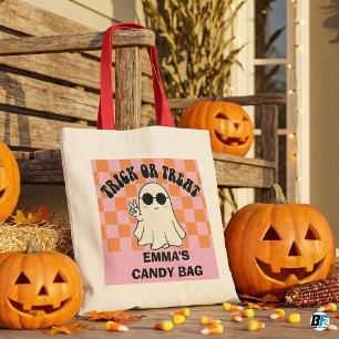 Groovy Spooky Season Pink Orange Chequerboard Pers Tote Bag
