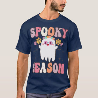 Groovy Spooky Season Vintage Floral Ghost Hippie H T-Shirt