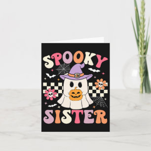 Groovy Spooky Sister Retro Ghost Holding Pumpkin H Card