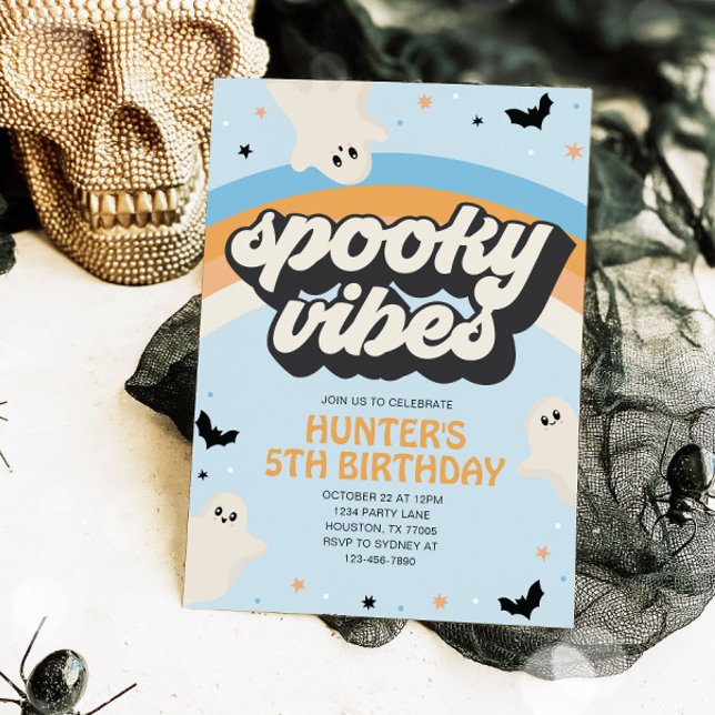 Groovy Spooky Vibes Boy Halloween Birthday Invitation (Creator Uploaded)