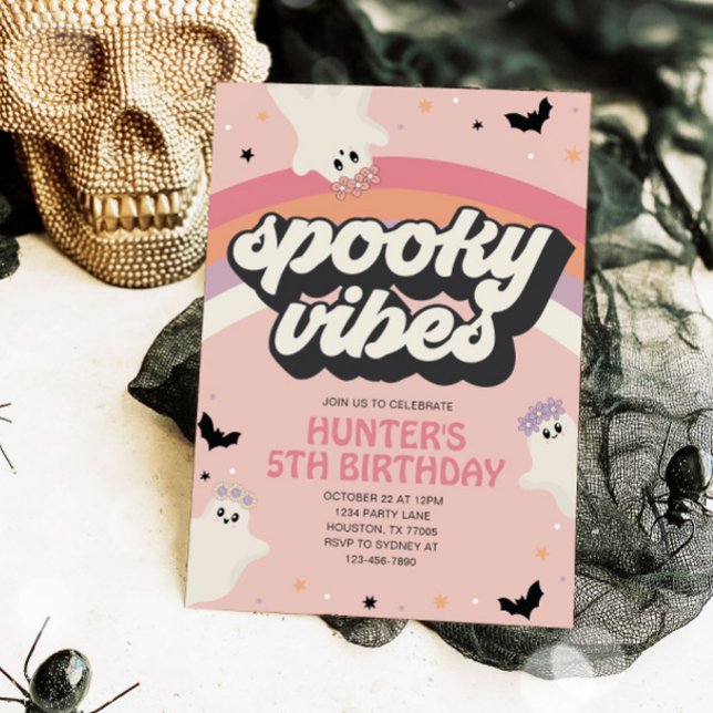 Groovy Spooky Vibes Girl Halloween Birthday Invitation (Creator Uploaded)