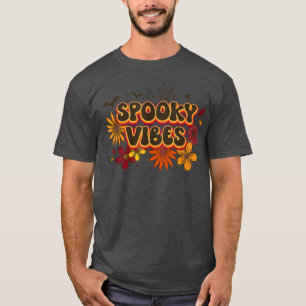 Groovy Spooky Vibes Vintage Floral Ghost Hippie Ha T-Shirt