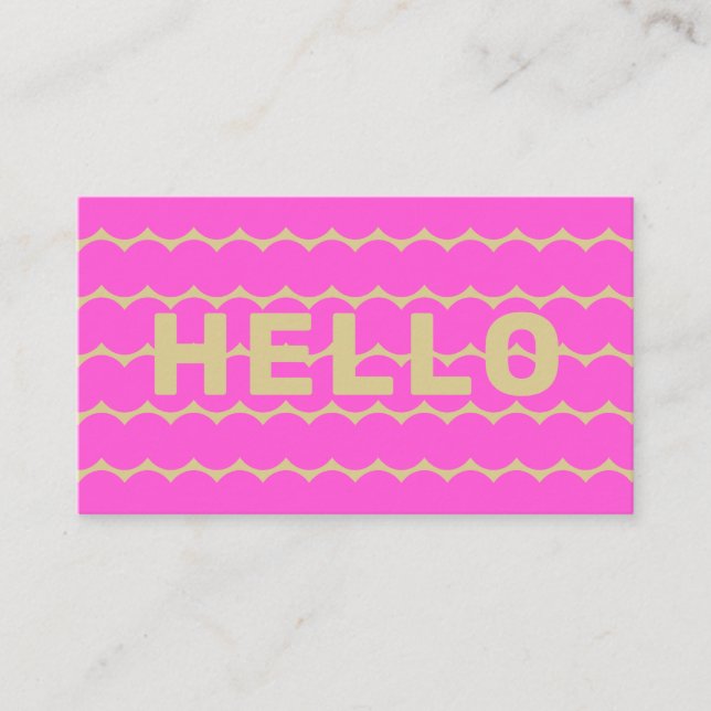 Groovy Squiggles Khaki Beige Bubblegum Pink Hello Business Card (Front)