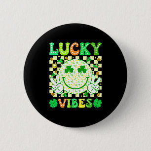 Groovy St Patricks Day Lucky Vibes Shamrock Women 6 Cm Round Badge