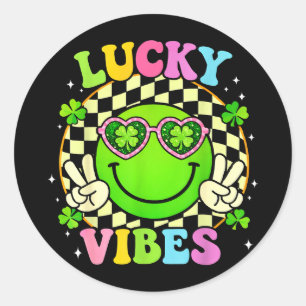 Groovy st patricks day lucky vibes shamrock womenG Classic Round Sticker