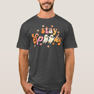 Groovy Stay Spooky Vibes Retro Floral Ghost Hippie T-Shirt