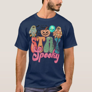 Groovy Stay Spooky Vibes Retro Floral Ghost Hippie T-Shirt