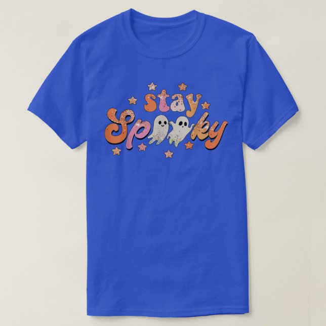 Groovy Stay Spooky Vibes Retro Floral Ghost Hippie T-Shirt (Design Front)