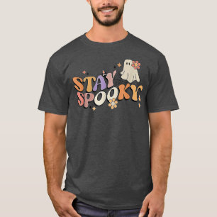 Groovy Stay Spooky Vibes Retro Floral Ghost Hippie T-Shirt