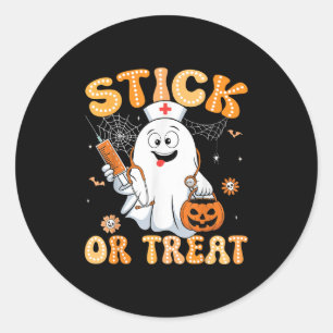 Groovy Stick Or Treat Funny Halloween Costume Nurs Classic Round Sticker