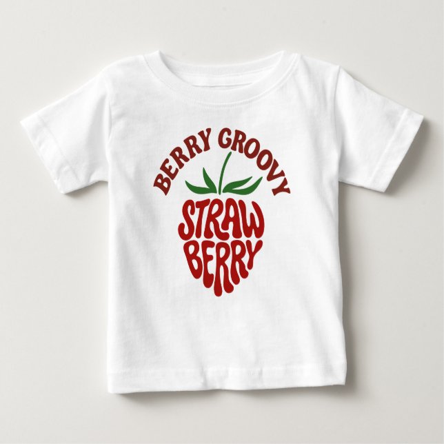 Groovy Strawberry Retro 70s Vibes Baby T-Shirt (Front)