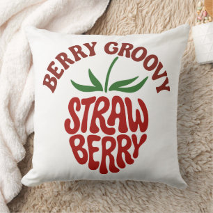 Groovy Strawberry Retro 70s Vibes Cushion