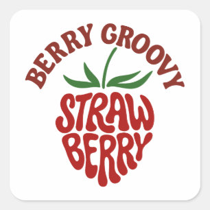 Groovy Strawberry Retro 70s Vibes Square Sticker