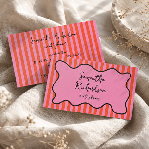 Groovy Stripes Cherry Pink Handwritten Retro Girly Business Card