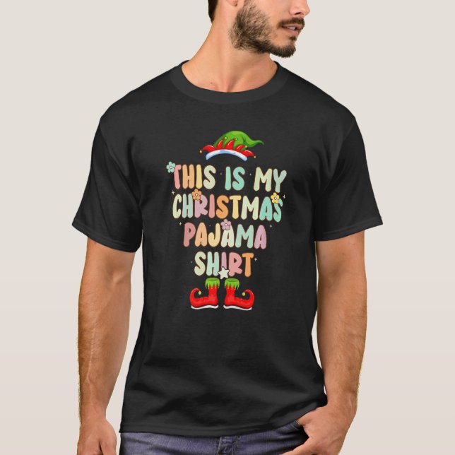 Groovy Style Elf Hat Pajama Christmas T-Shirt (Front)