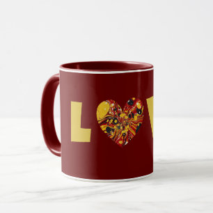 Groovy Style Love Heart Maroon Cup Mug