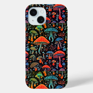 Groovy Style - Vibrant Bioluminescent Mushrooms iPhone 15 Case
