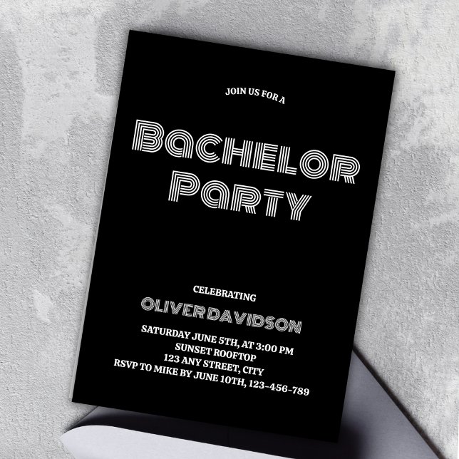 Groovy Stylish Black Bachelor Party Invitation (Groovy Stylish Black Bachelor Party Invitation)
