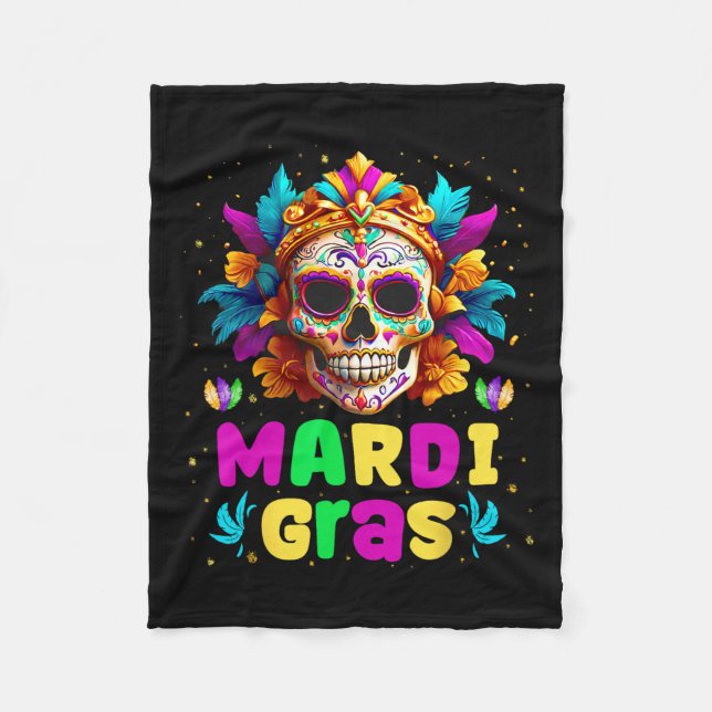 Groovy Sugar Skull Jester Costume Mardi Gras Men W Fleece Blanket (Front)