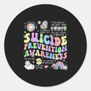 Groovy Suicide Prevention Awareness Mental Health Classic Round Sticker